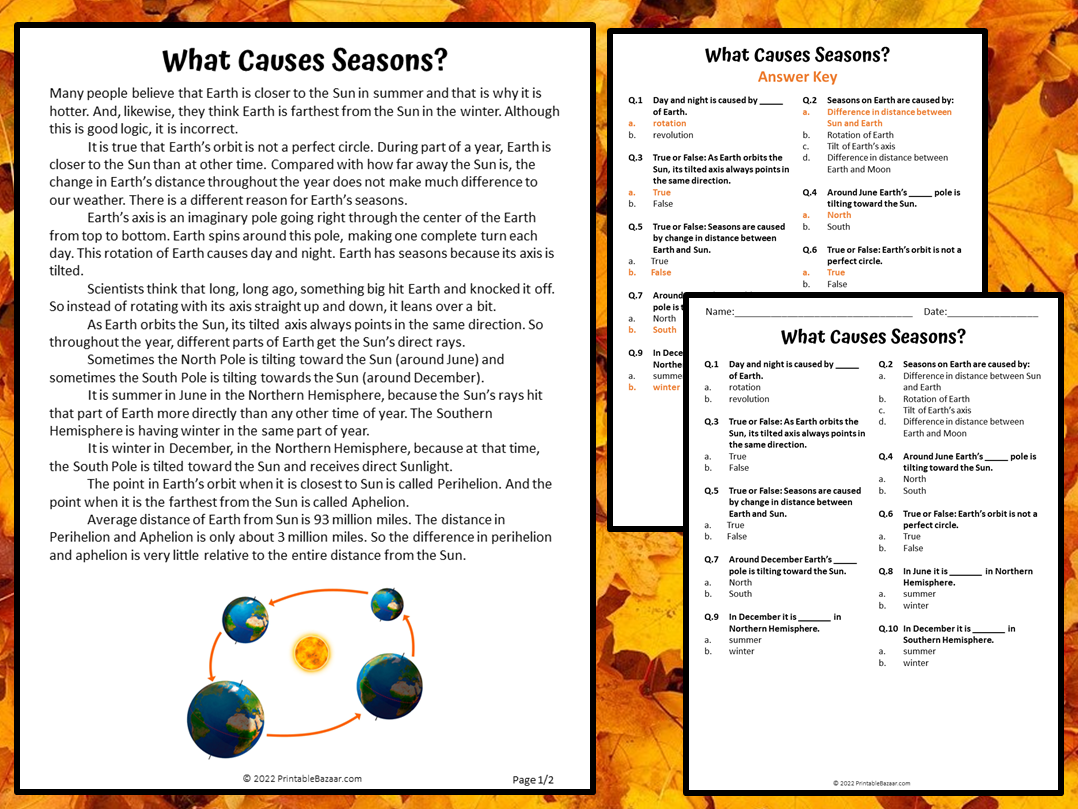 Reading For Comprehension Seasons Worksheet Pdf
