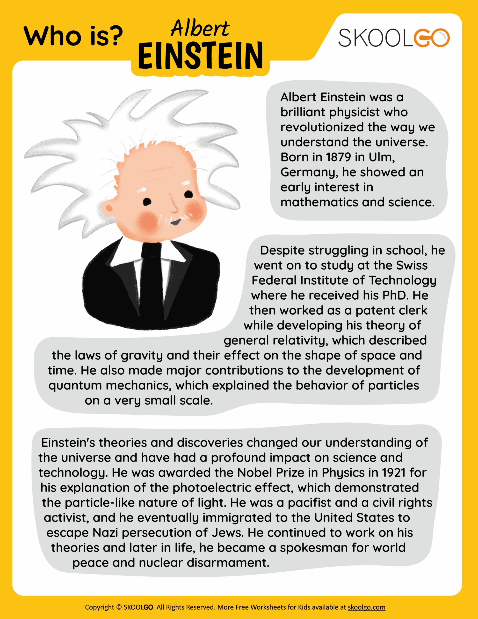 Who Is Albert Einstein Free Worksheet For Kids SKOOLGO