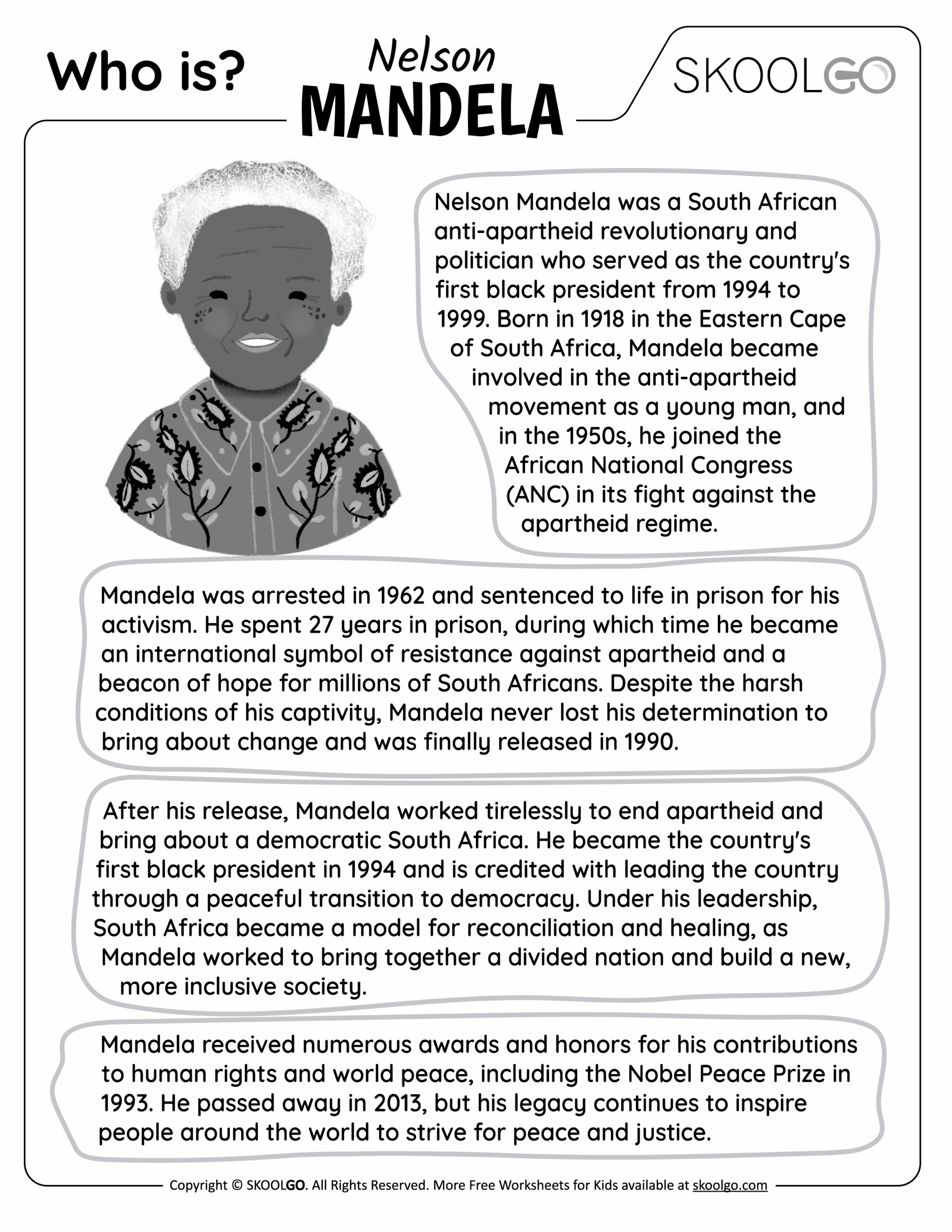 Who Is Nelson Mandela Free Worksheet For Kids SKOOLGO