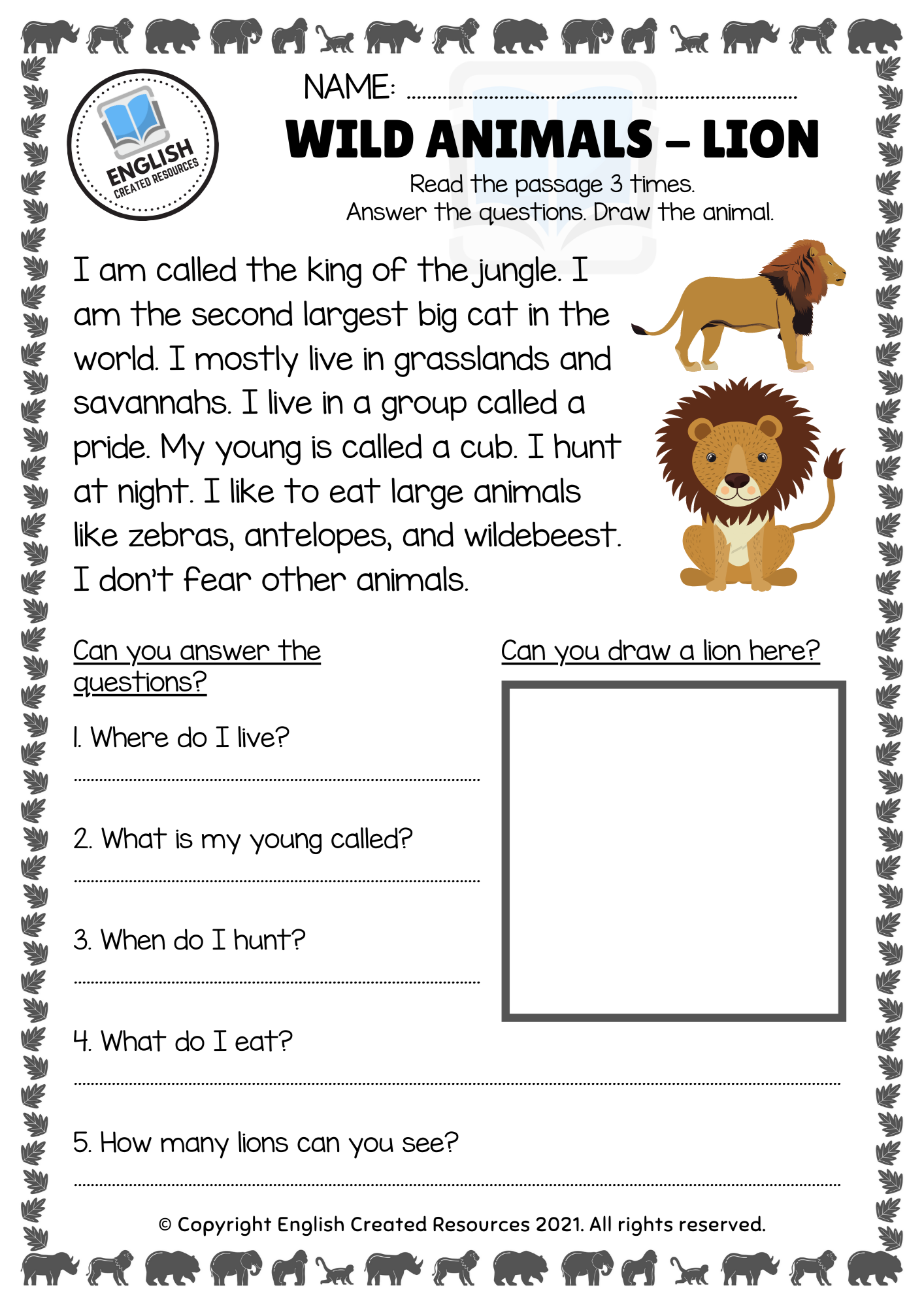 Wild Animals English Created Resources