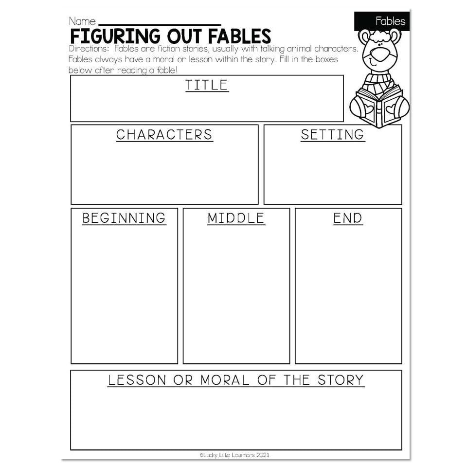 Winter Early Finishers 2nd Grade ELA Fables Figuring Out Fables Lucky Little Learners
