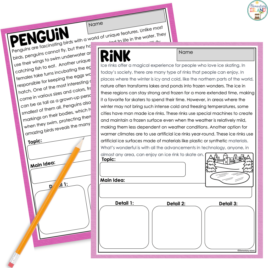 Winter Main Idea U0026 Details Worksheets For The Elementary Classroom Elementary Island