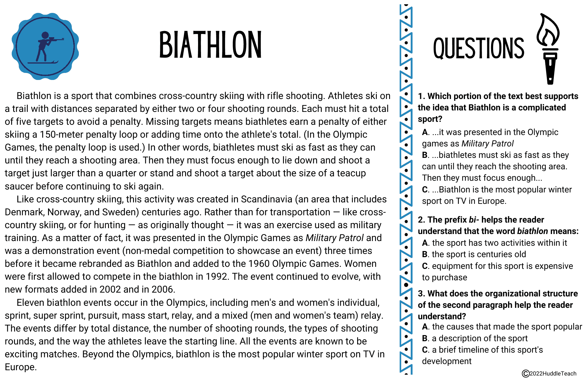 Winter Olympics Reading Passages Nonfiction Structures U0026 Test Question Practice HuddleTeach
