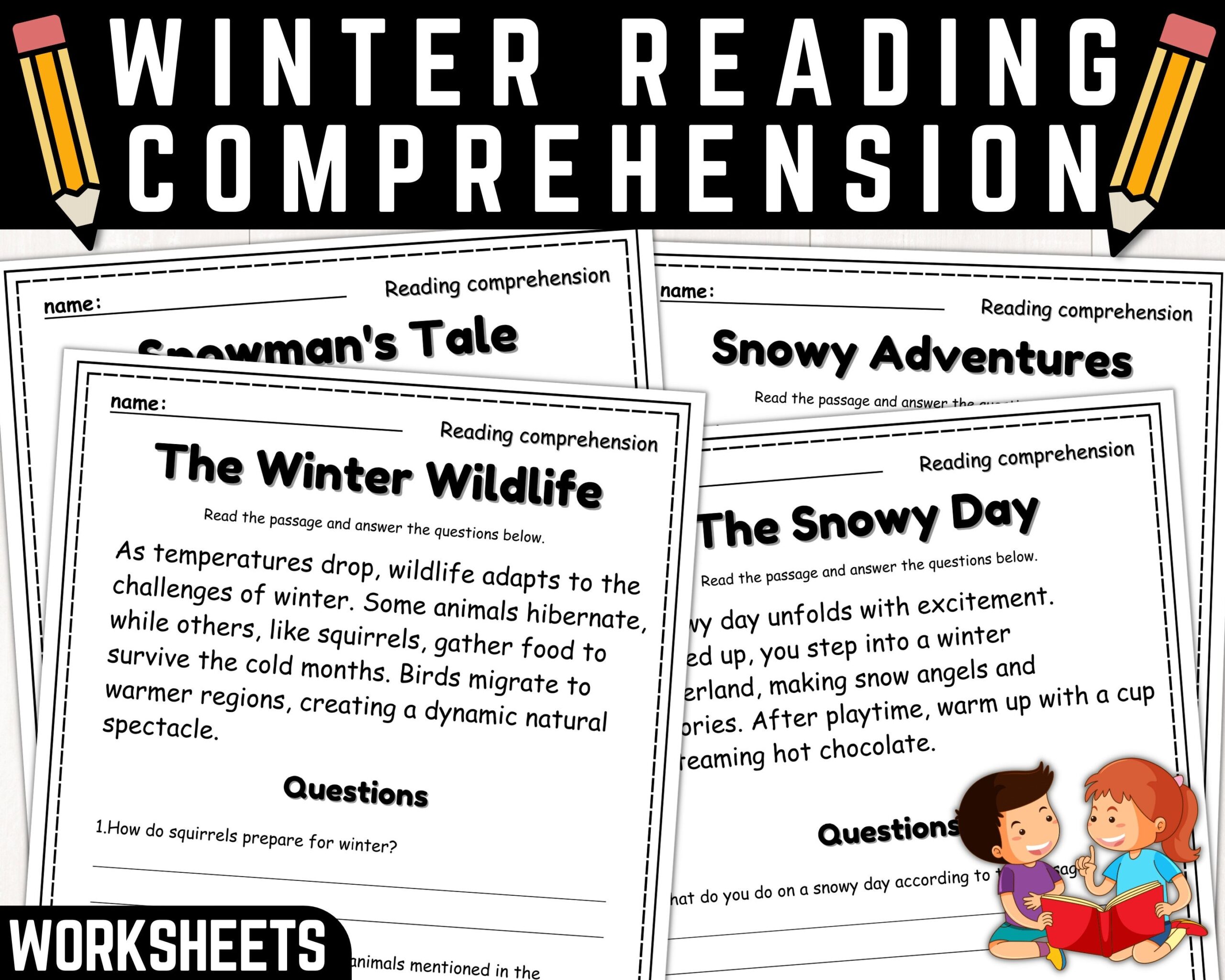 Winter Reading Comprehension Worksheets Reading Activities Passages And Questions Winter Worksheets 2nd U0026 3rd Grade Printable Etsy