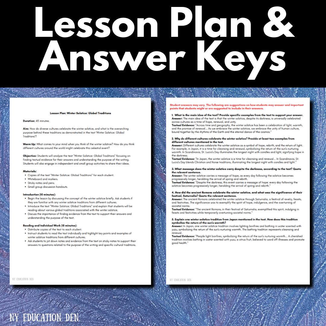 Winter Solstice Differentiated Nonfiction Reading Comprehension Passage Questions U0026 Answer Key