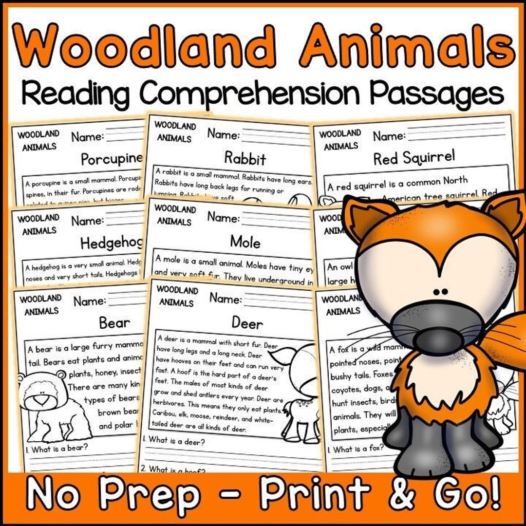 Woodland Animals K 2 Reading Comprehension Passages Bundle 
