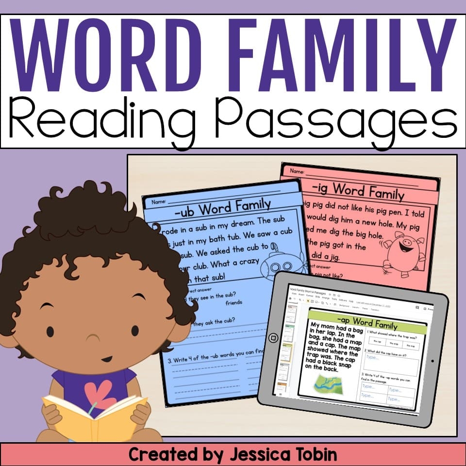 Word Families Reading Comprehension Passages