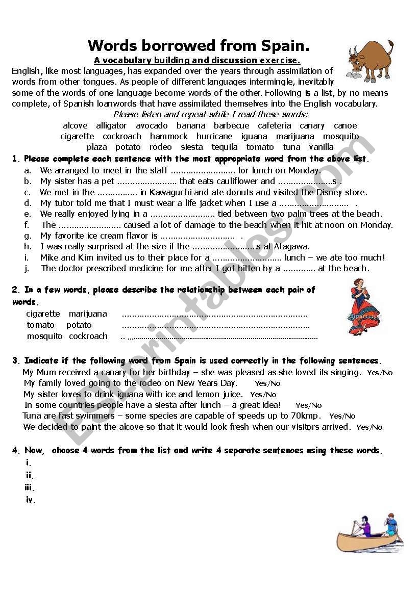 Words Borrowed From Spain Intermediate Or Advanced ESL Worksheet By Noel L