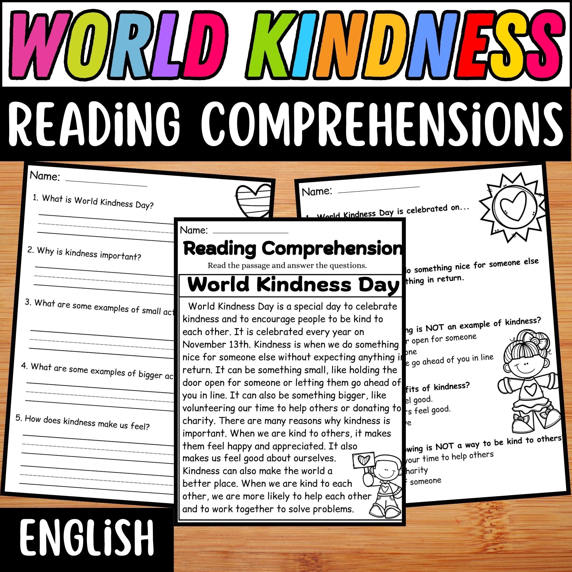 World Kindness Day Reading Comprehension Passage U0026 Questions November Activity