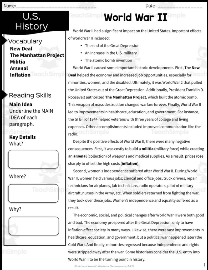 World War 2 Reading Comprehension Worksheets - Reading Comprehension ...