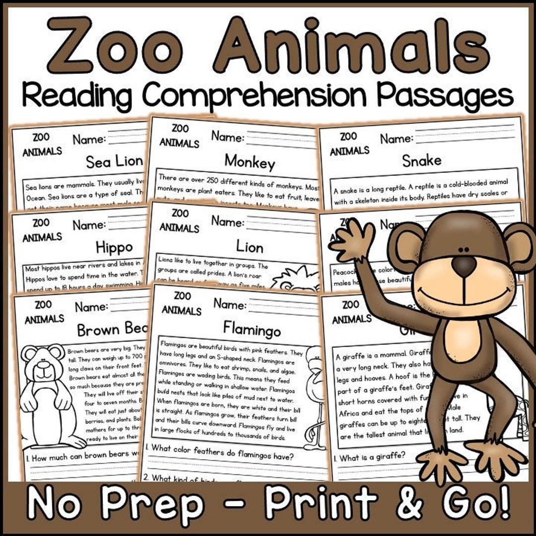 Zoo Animals Reading Comprehension Passages And Questions Science Printable Worksheets Etsy Sweden